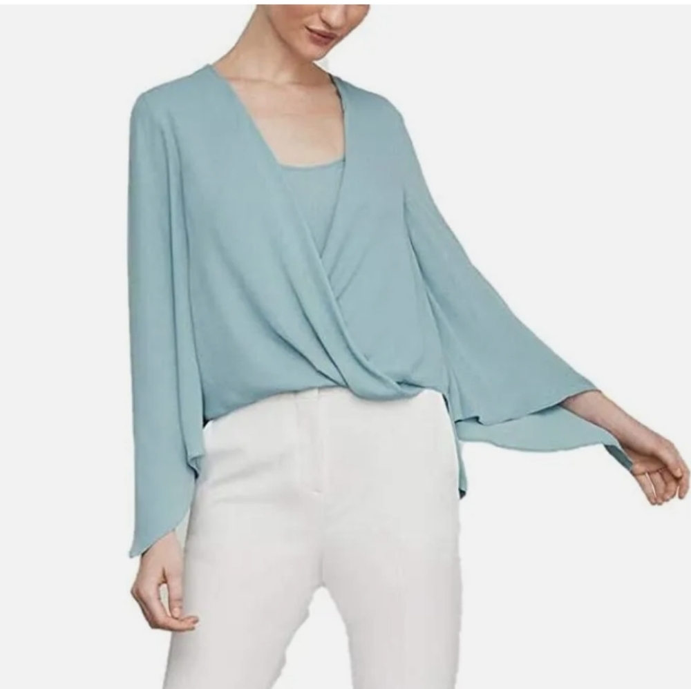BCBG MaxAzria Nickclette wrap top blue breezes - Picture 3 of 11